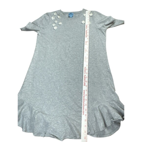 Cece Gray Floral Appliqué T-shirt Dress With Ruffle Medium Crewneck Short Sleeve - Picture 6 of 8